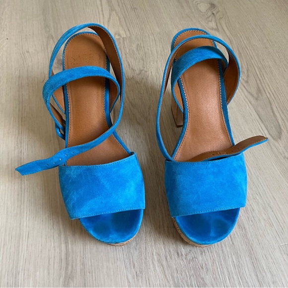 Anthropologie Franco Sarto Franny Platform Sandals‎ 9.5 Blue Cork Chunky Heels - Picture 4 of 11